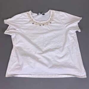 Reference Point NY White Cotton T-Shirt Plus 2X Gold Shell Pearl Embroidery **
